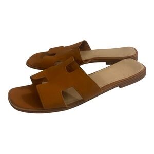 Ankis Brown Minimalist Casual Soft Vegan Leather Slide Flat Sandals Size 9